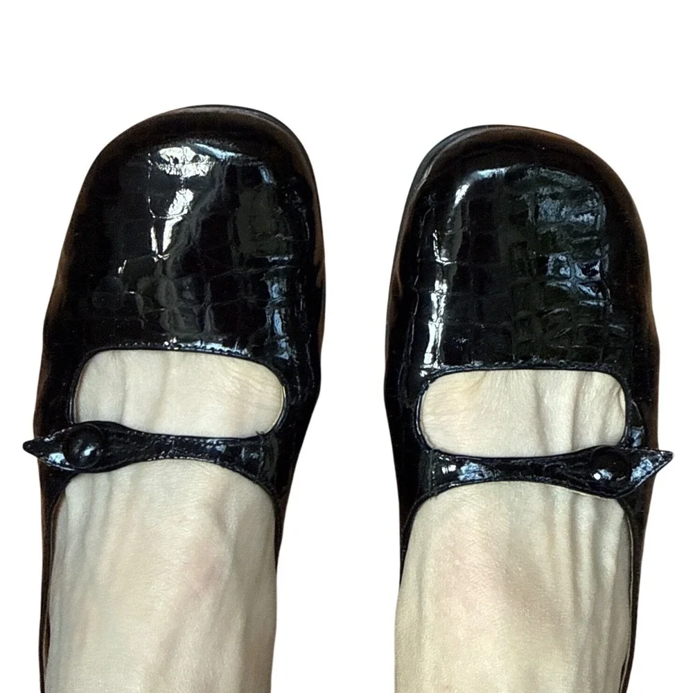 Nordstrom patent leather croc Mary Jane wedges 8 black